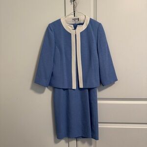 Kasper Blue and White Women's Suit Dress and Jacket
